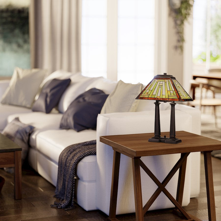 Quoizel Decker 2 Light Table Lamp Tiffany, Russet/Tiffany- TF5208RS