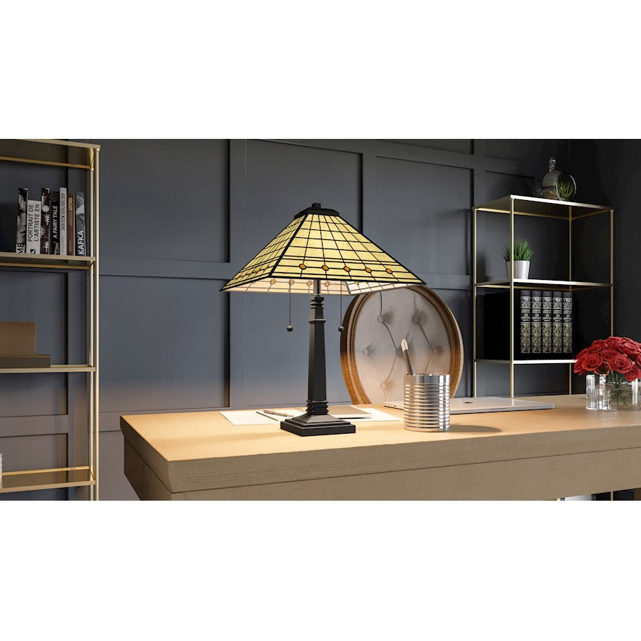 Braden 2 Light Table Lamp, Matte Black/Multicolor Art Glass