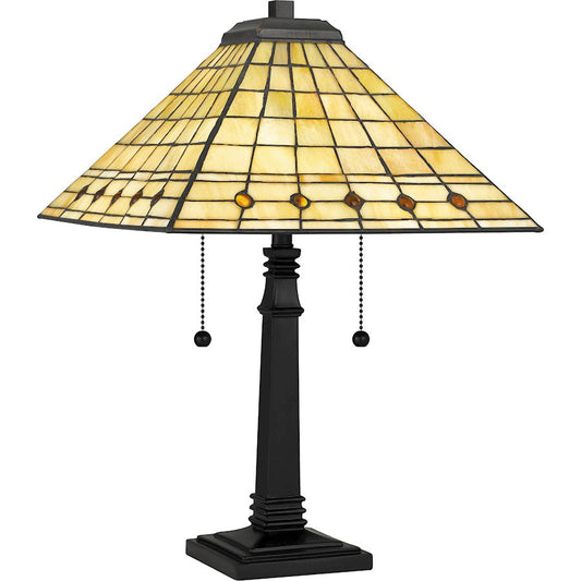 Braden 2 Light Table Lamp, Matte Black/Multicolor Art Glass