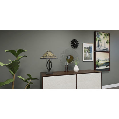 James 2 Light Table Lamp, Matte Black/Multicolor Art Glass