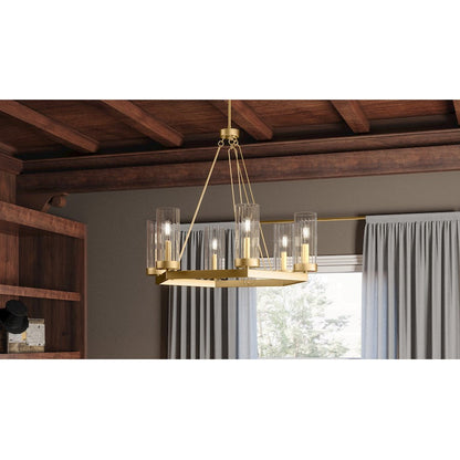 Valens 6 Light Chandelier, Aged Brass/Clear Reeded