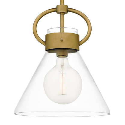 Webster 1 Light Mini Pendant, Weathered Brass/Clear
